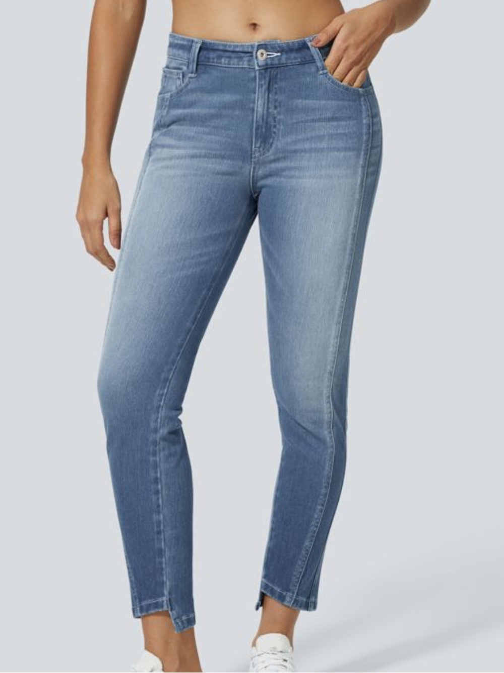 Halara Women S Petite Denim Flex Mid Low Rise Zipper Pockets Casual Skinny Jeans
